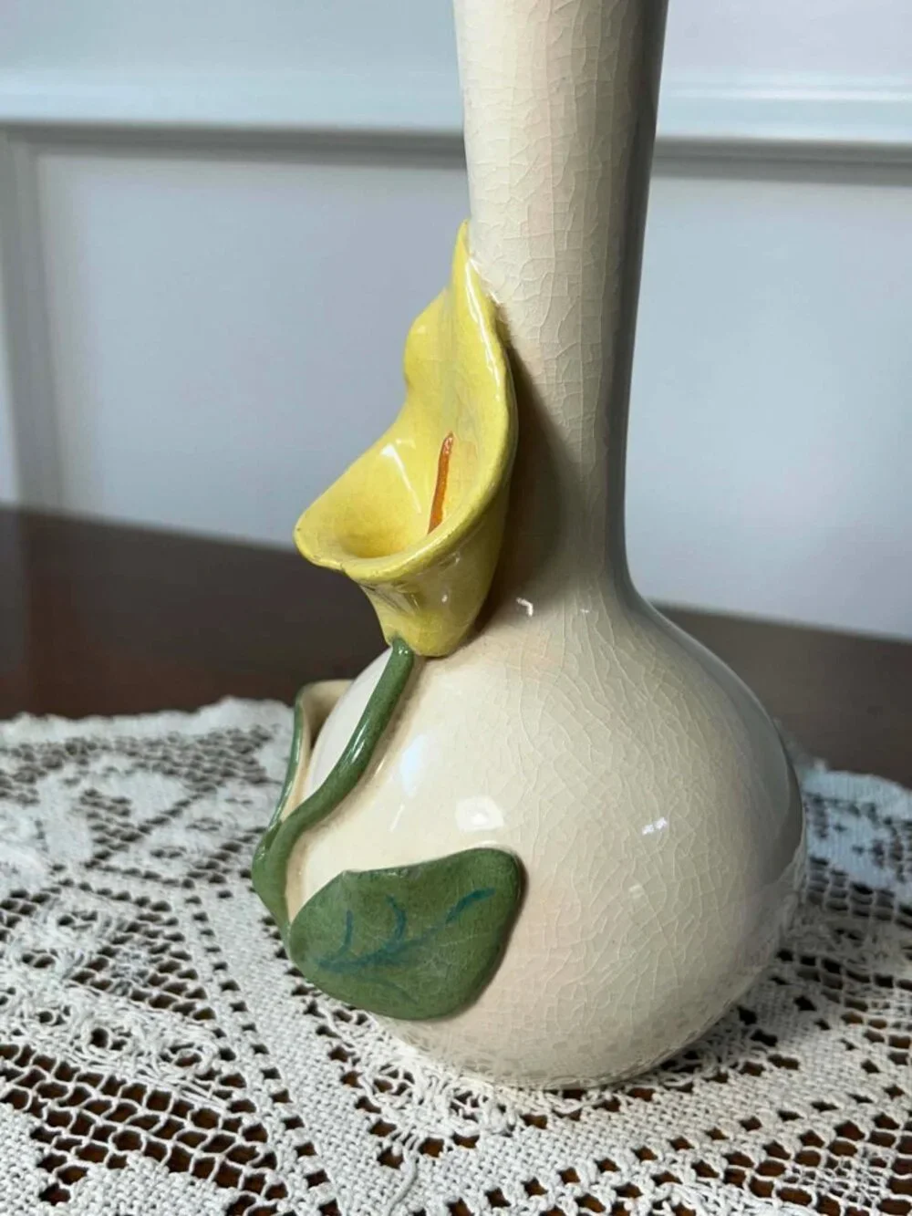 Vintage 3D Yellow Calla Lily Ceramic Bud Vase - Mid-Century Floral